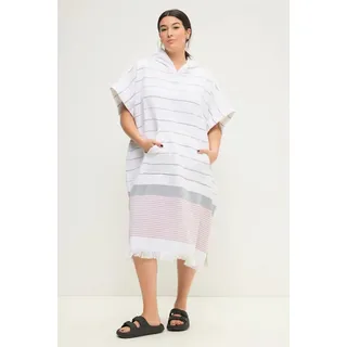 Studio Untold Midikleid Badeponcho Boxy Shape Kapuze Fransen Streifen weiß M