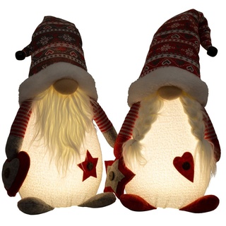 Christmas Paradise Weihnachtsfigur XL Wichtel 42cm (67cm) mit Beleuchtung (Dekofiguren, 2 St., im Set), LED Gnom Pärchen, 2 Designs Mann und Frau, Weihnachtsdeko Rot-Weiß