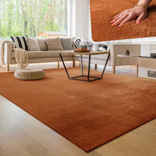 Teppich PACO HOME "Cadiz 630" Teppiche Gr. B/L: 200 cm x 280 cm, 14 mm, 1 St., rosegold (kupfer) Esszimmerteppiche Uni-Farben, besonders weich, waschbar, auch als Läufer erhältlich