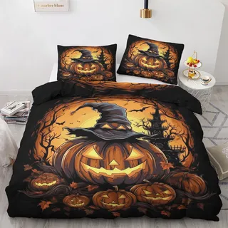 GEDAEUBA Bettwäsche 135x200 Halloween - Kürbis Fledermaus Bettbezug 135 x 200 2er Set, Wendebettwäsche und Kissenbezug 80x80, Weiche & Atmungsaktive Mikrofaser Bettwäsche-Sets mit Reißverschluss