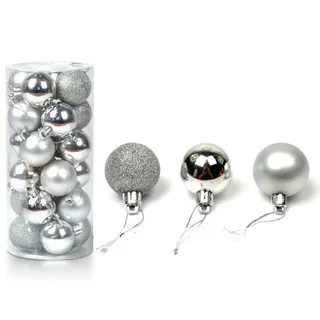 24 Stück Weihnachtskugeln Glänzend Glitzernd Matt Christbaumschmuck bis 6cm Silber