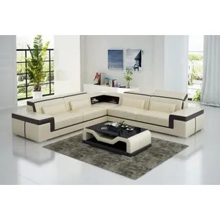 Sofa Ecksofa Couch Polster Sofas Couchen Leder Garnitur Eck Garnituren Eckcouch - Weiß