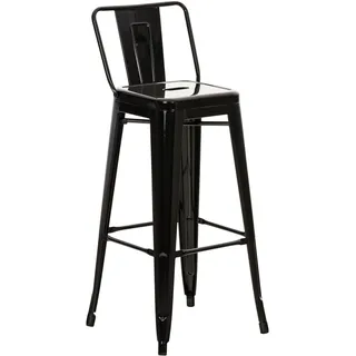 CLP Barhocker mit Lehne im Industrial-Look Mason, mit Rückenlehne und Fußablage, Barstuhl mit Rückenlehne, Tresenhocker mit Bodenschoner Farbe schwarz