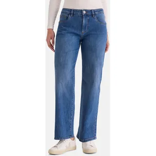 5-Pocket-Jeans STOOKER WOMEN "MARY Denim 5-Pocket Hose", Damen, Gr. 44, Länge 34, blau (midblau), Jersey, 99% Baumwolle, 1% Elasthan, weit lang, Jeans 5-Pocket-Jeans, Wide Leg Fit Casual Clean Wash Stretch für Damen