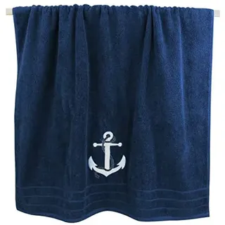 Buddel Bini Versand Handtuch groß Anker blau Badetuch maritim Duschtuch Baumwolle Strandtuch