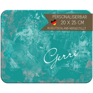 CreaDesign, Frühstücksbrettchen Kinder mit Namen personalisiert, Brettchen Kinder Kunststoff Traum Petrol, Antirutsch-Noppen, Größe 20 x 25 cm