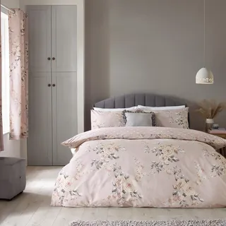 Catherine Lansfield Bedding Canterbury Floral King Duvet Cover Set with Pillowcases Blush Pink