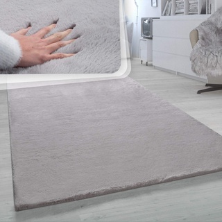 Paco Home Hochflor Teppich Für Wohnzimmer Softes Kaninchenfell Imitat Kunstfell In Grau, Grösse:60x90 cm