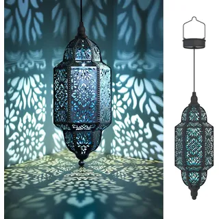 Lifeel Solarlaterne Für Außen, Marokkanisch Garten Laterne, Dekorative Solarlampe Hängend, Metall Led Solar Laterne Für Draussen Baum Patio (schwarz)
