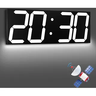 CHKOSDA XXL Große Digitale Wanduhr 45 cm, mit GPS Zeitsynchronisation, Weiß