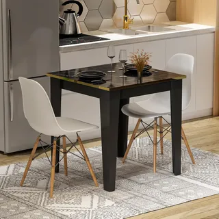 Homidea Loren ESSTISCH 72X72 cm – MODERNER KÜCHENTISCH UND BALKONTISCH FÜR 2 Personen (Schwarz Marmor)