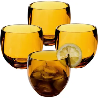 Hummelladen 4x Campingglas aus Acryl 400ml Gold - Weinglas ohne Stiel Acrylglas Wasserglas Kunststoff Camping Garten Echtglasoptik Picknick Becher Kinder Senioren Longdrink Coktail