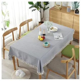 NUODWELL Tischdecke Unifarbene rechteckige Tischdecke aus Leinen mit Quasten grau 140x140cm