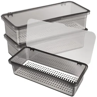 BradOc 3Er-Pack Besteckkasten mit Deckel Küchenschubladen-Organizer Küchenbesteckkasten Utensilien-Schubladen-Organizer mit Deckel Arbeitsplatten-Besteck,Schwarz