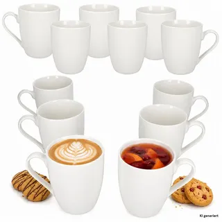 MamboCat Becher 12x Stabil Kaffeebecher 375ml Weiß Porzellan Tasse Tee Cappuccino, Porzellan weiß