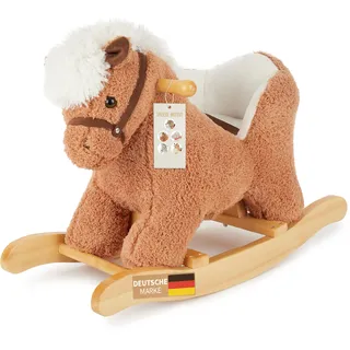 Bieco Plüsch Schaukeltier Pferd 60 cm | Kinder Schaukelstuhl mit Sicherheitsgurt | Baby Schaukel | Schaukel Kleinkind | Schaukeltier Baby Zimmer | Baby Schaukelwippe ab 9 Monate | Schaukelpferd Holz