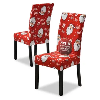 Avilia Stuhlhussen für Weihnachten, elastisch, 6er Set mit Weihnachtsmann-Motiv, - Rot