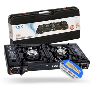 ZMC Doppel Kartuschenkocher 2 flammig Outdoor Gas Campingkocher + 16x Gaskartuschen