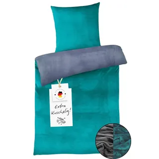 Carpe Sonno Bettwäsche Cashmere Touch Kuschel 135x200 155x220 Winter Teddy Plüsch Fleece Warm, Microfaser-Fleece, 2 teilig, Warme kuschelige Uni Wende Bettwäsche einfarbig Dunkelgrau Grün grün