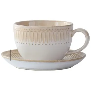 MAGICVOGEL 280ml Kaffeetasse mit Untertasse Vintage Espressotasse Porzellan Mokkatasse Cappuccino Tasse mit 14cm Dessertteller Geschenk für Muttertag Valentinstag Hochzeit Geburtstag (Beige)