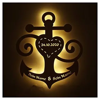 Led Nachtlicht Lampen "Anker der Liebe", Geschenk mit Namen & Datum für den Freund die Freundin, als Liebesbeweis zum Jahrestag Hochzeit Verlobung Schlafzimmer Wohnzimmer
