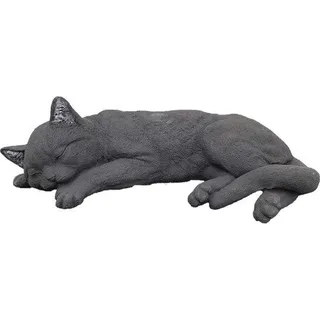 Famanu Gartenfigur große schlafende schwarze Katze - frost- und wetterbeständig