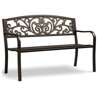 Yaheetech Gartenbank aus Mattiertem Metall mit Wellenmuster im Vintage-Stil, 3-Sitzer-Metallbank für Garten/Terrasse/Balkon goldfarben