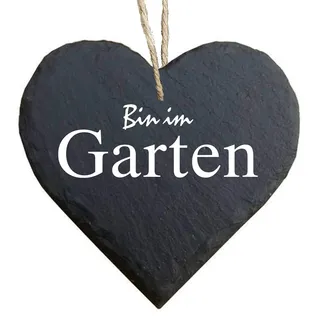 Homeyourself Herz Schieferherz Schiefer Schieferschild 10 x 10 cm Bin im Garten schwarz Dekoschild Wandschild Schild Stein Garten