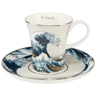 Goebel Espressotasse Hokusai, Porzellan, Platinauflage, Weiß, Welle, H: 8cm weiß