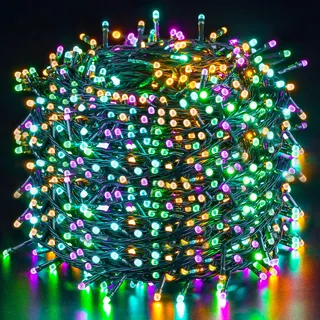 Quntis 100m 1000 LED Lichterkette Außen Bunt Weihnachtsbeleuchtung Stecker | IP44 8 Modi Cluster Lichterkette Innen Strombetrieb Weihnachtsdeko Weihnachtsbaum Garten Balkon Terrasse Haus Zimmer Party