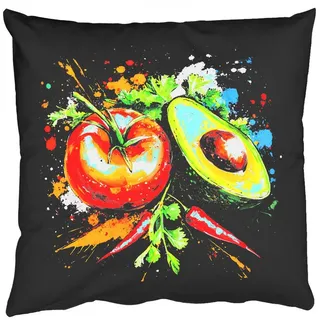 MuchoWow Dekokissen Tomate - Avocado - Paprika - Graffiti - Farbe - Modern, Zierkissen mit Füllung und Bezug, Sofakissen, 45x45 cm Quadratisch | 45 cm x 15 cm x 45 cm