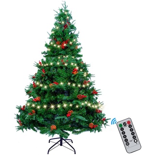 AGM 210cm Weihnachtsbaum mit 25m 500 LEDs Lichterkette, PVC + PE künstlicher Weihnachtsbaum mit Baum 900 Spitzen/60 gemischten Tannennadeln/60 roten Beeren für Weihnachten Festlicher Dekoration