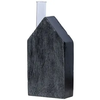 Levandeo® Dekovase, Haus Vase Reagenzglas H20cm Mangoholz Schwarz Glas Tischdeko