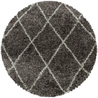Hochflor Teppiche - Geometrisch Design Teppich - Rund Teppich - aus Polypropylen - Maschinell hergestellt - Farbe : Taupe, Größe :120 cm Rund