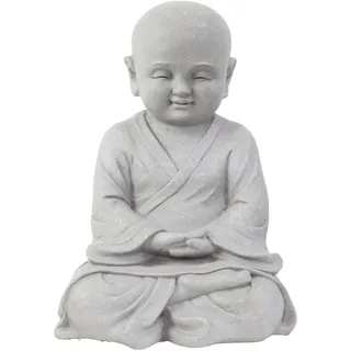 Garten Deko Figur Shaolin Mönch Buddha Meditieren Stein Effekt in Grau - 42cm Hoch