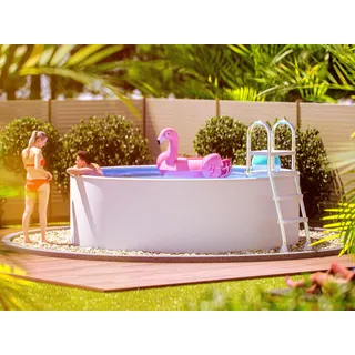 poolomio® Stahlwandpool rund 360 x 90 cm Weiß | Robuster Gartenpool als Aufstellbecken oder Einbaupool | Aufstellpool Komplettset mit Innenfolie 0,5 mm, Skimmer & Einlaufdüse