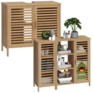 Bellamio Badmöbel-Set Newa aus Bambus, lackiert, (2er-Set, 1x Waschbeckenunterschrank, 1x Schrank mit 9 Fächern), in verschiedenen Set-Kombinationen erhältlich braun
