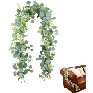 Eukalyptus Girlande, Dekorative Eukalyptus Deko für Innen- und Außenbereich, 1,8m Hängende Eukalyptusranke mit Grünen Blättern, Ideal für Hochzeiten und Themenveranstaltungen