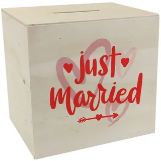 Just Married Hochzeit Spardose aus Holz mit Spruch EIN originelles Sparschwein für eine Trauung Heirat Verlobt Sparbüchse dekorativ