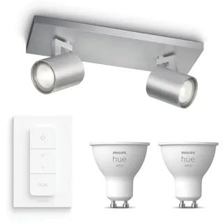 Philips Hue Runner Aufbauspot Mit 2 Lichtpunkten Gu10 (aluminium) Warmweißes Licht - Inkl. 1 Dimmschalter - White