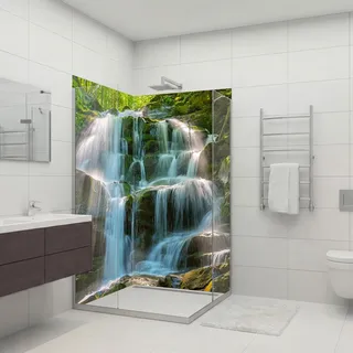 Duschrückwand Wasserfall V6, 2×90x200x0,3cm zum Kleben fugenlos Alu UV-Lack matt