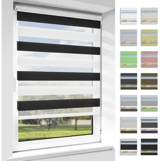 Doppelrollo rollos Ohne Bohren 130cm/150cm, Vkele, freihängend,Blickdicht,Lichtschutz und verspannt, Klemmträger,Klemmfix, rollo für Fesnter und Tür schwarz 35 cm x 130 cm