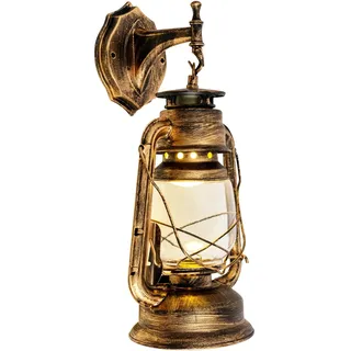 Wiyuer Rustikal Wandlampe Vintage Laterne Lampe Garten Retro Leuchte Wandleuchte Außen Antik nostalgisch Außenleuchte E27-Fassung Metall Plastik für Flure Treppenhäuser Hotels Motels GelbeBronzefarbe