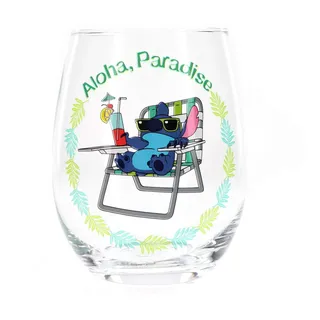 Silver Buffalo Disney Lilo and Stitch Tropical Relaxing Aloha Paradise Weinglas, ohne Stiel, 590 ml