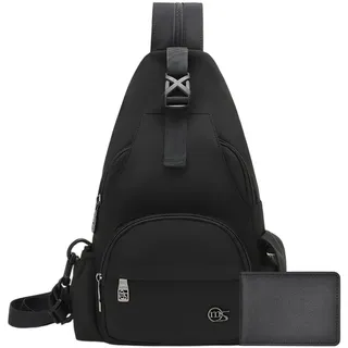 Colexy Umhängetasche Sling Bag Brusttasche mit Ultradünn Kreditkartenetui für 4 Karten Wasserdicht Schultertasche Schwarz Crossbody Bag für Damen Herren Reise Wandern Laufen Klettern Camping
