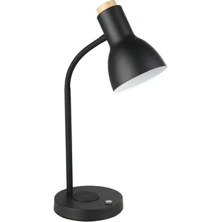 EGLO LED Tischlampe Veradal-QI, Nachttischlampe mit QI-Ladefunktion | Tischleuchte Touch dimmbar aus Holz in Natur, Metall in Schwarz und Creme, Schlafzimmer Tisch Lampe, warmweiß