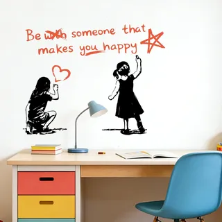 PLIGREAT 2 Blatt Banksy Graffiti Mädchen Wandaufkleber Abnehmbare Vinyl Wandtattoos Mit Banksy Graffiti Abstrakte Kunst Wandbilder Für Schlafzimmer Wohnzimmer Büro Zuhause DIY Innendekoration