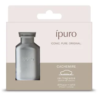 ipuro Classic Autoduft Clip Set Silber + Cachemire Refill - Auto Lufterfrischer mit Rose Johannisbeere Zedernholz & Amber Duft - Autodiffusor für Lüftungsschlitze wiederverwendbar & austauschbar