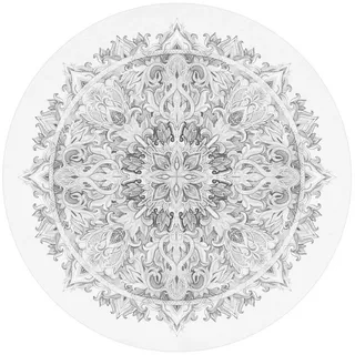 Bilderdepot24 Teppich Vinyl Wohnzimmer Schlafzimmer Flur Küche Mandala modern, rund - schwarz weiß glatt, nass wischbar (Küche, Tierhaare) - Saugroboter & Bodenheizung geeignet schwarz 120 cm x 120 cm