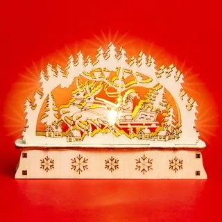 SIKORA LB-MINI Mini Schwibbogen aus Holz mit LED Beleuchtung - Farbe:Motiv Weihnachtsmann mit Rentierschlitten